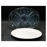 Gibson Tray and Blue Glass Serving Tray