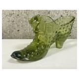 Vtg. Olive Green Glass Shoe
