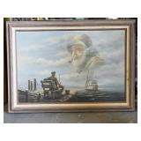 Vtg. Fisherman w/trawler signed G Fobis Painting