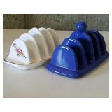 Staffordshire and blue ceramic Toast Holders