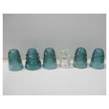 Six Vintage Glass Insulators Tallest 4"