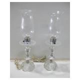 Pair 17.5" Etched Glass Lamps Untested