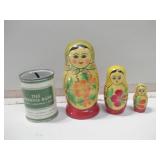 5" Tall Russian Nesting Dolls & Vintage Coin Bank