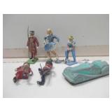 Six Vintage Metal Figurines & Car Tallest 2.5" Six Vintage Metal Figurines & Car Tallest 2.5"