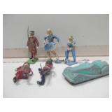 Six Vintage Metal Figurines & Car Tallest 2.5"