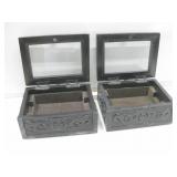 Two Carved Wood & Glass 8"x 6"x 3.5" Display Boxes