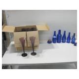 Box Of Assorted Blue Bottles & Champagne Flutes