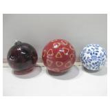 Two Ceramic Spheres & Glass Hanging Ball