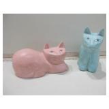 Pair Carved Painted Wood Cats Tallest 5"