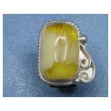 Sterling Silver Amber Ring Hallmarked