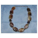 Silver Tone & Stone Beaded Necklace Unmarked