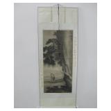 22"x 60" Painted Asian Scroll W/Ceramic Ends 22"x 60" Painted Asian Scroll W/Ceramic Ends