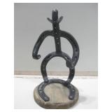 10" Tall Iron Horse Shoe Cowboy On Wood Base 10" Tall Iron Horse Shoe Cowboy On Wood Base