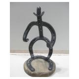 10" Tall Iron Horse Shoe Cowboy On Wood Base