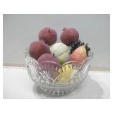 12"x 7" Pressed Glass Bowl W/Plastic Fruit