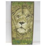 19"x 38.5" Framed Lion Fabric W/Batik On Back