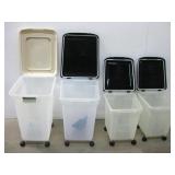 Four Plastic Rolling Bins Largest 14"x 18"x 21"