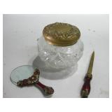 Vintage Glass Dresser Jar W/Magnifier & Opener