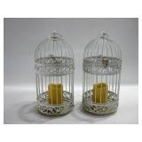 Two 15" Tall Metal Bird Cages W/Battery Op Candles