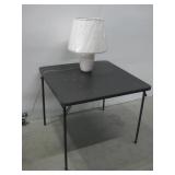 Folding Card Table & Glass Table Lamp See Info