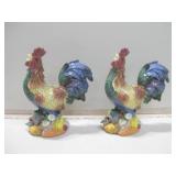 Pair 9" Tall Ceramic Chicken Candle Stick Holders