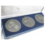 Set Of Three Bronze Aeronautics Medallions In Case