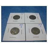 Four 1917-1919 Buffalo Head Nickels Four 1917-1919 Buffalo Head Nickels