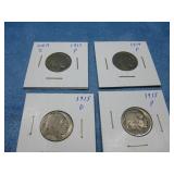 Four 1913-1915 Buffalo Head Nickels Four 1913-1915 Buffalo Head Nickels