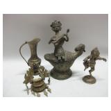 Four Brass Figurines & Pitcher Tallest 5" Four Brass Figurines & Pitcher Tallest 5"