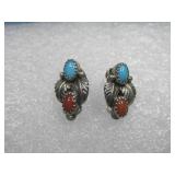 Vtg Sterling Silver Multi Stone Clip Earrings Vtg Sterling Silver Multi Stone Clip Earrings