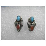 Vtg Sterling Silver Multi Stone Clip Earrings