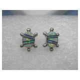 Sterling Silver Opal Turtle Earrings Hallmarked