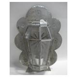 9.5"x 13"x 2.5" Punched Tin & Glass Candle Holder 9.5"x 13"x 2.5" Punched Tin & Glass Candle Holder