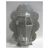 9.5"x 13"x 2.5" Punched Tin & Glass Candle Holder