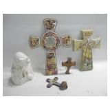 Four Assorted Crosses & Mary Bust Largest 8.5 x 12