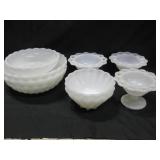 Nine Pieces Vtg Milk Glass Dishes Largest 8" Diam. Nine Pieces Vtg Milk Glass Dishes Largest 8" Diam.