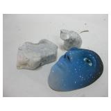 Two Carved Stone Animal Fetishes & Clay Mask Two Carved Stone Animal Fetishes & Clay Mask