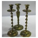 Three Vintage Brass Candle Stick Holders 10" Tall Three Vintage Brass Candle Stick Holders 10" Tall