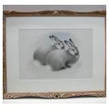 38"x 29" Carved Wood Framed Rabbit Print