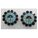 Vtg Southwest Inlay Clip Earrings Unmarked