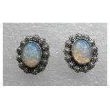 Silver & Opal Earrings Unmarked