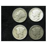 Four 1939 Mercury Dimes - Philadelphia Mint