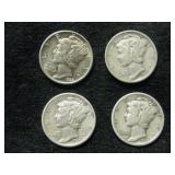 Four 1939-S Mercury Dimes - San Francisco Mint Four 1939-S Mercury Dimes - San Francisco Mint