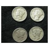 Four 1939 Mercury Dimes - Philadelphia Mint