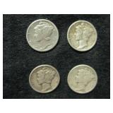 Four 1938 Mercury Dimes - Philadelphia Mint Four 1938 Mercury Dimes - Philadelphia Mint