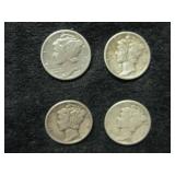 Four 1938 Mercury Dimes - Philadelphia Mint