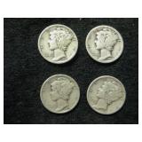 Four Assorted Date Mercury Dimes As Shown Four Assorted Date Mercury Dimes As Shown