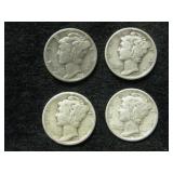 Four 1937 Mercury Dimes - Philadelphia Mint