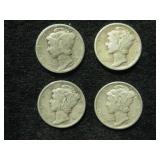 Four 1937-D Mercury Dimes - Denver Mint Four 1937-D Mercury Dimes - Denver Mint