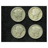 Four 1937-D Mercury Dimes -  Denver Mint